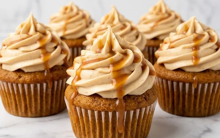Pumpkin Cupcakes Caramel Cream Cheese Frosting
